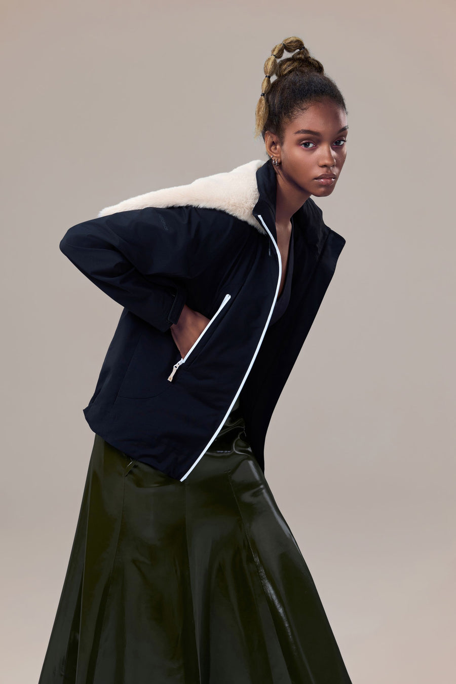 Altitude Water-Resistent Flight Jacket with Faux Fur Zip-Down Detachable Hood