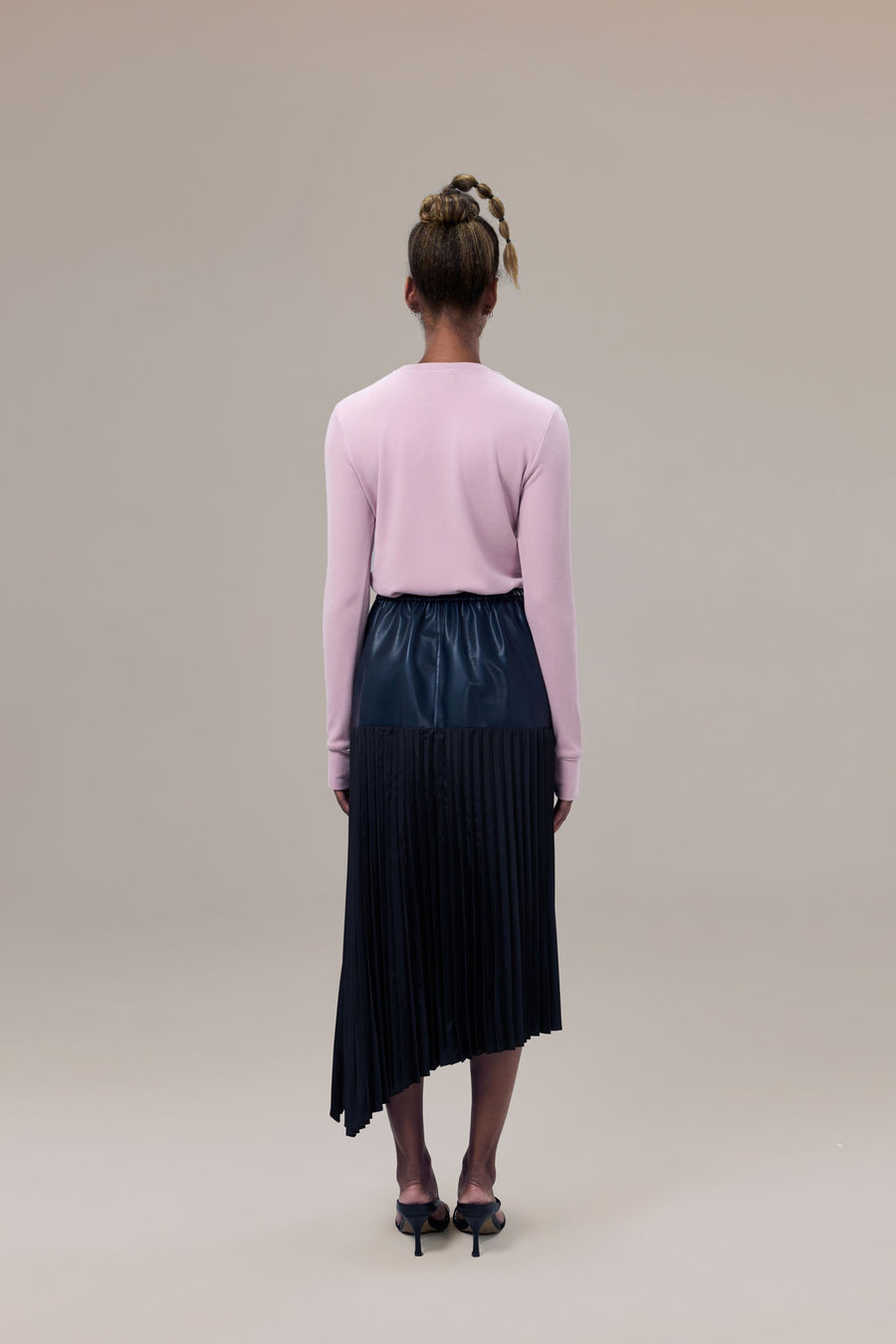 Savoy Recycled Polyester Pleated Skirt with Sustainable Vegan Leather Panels