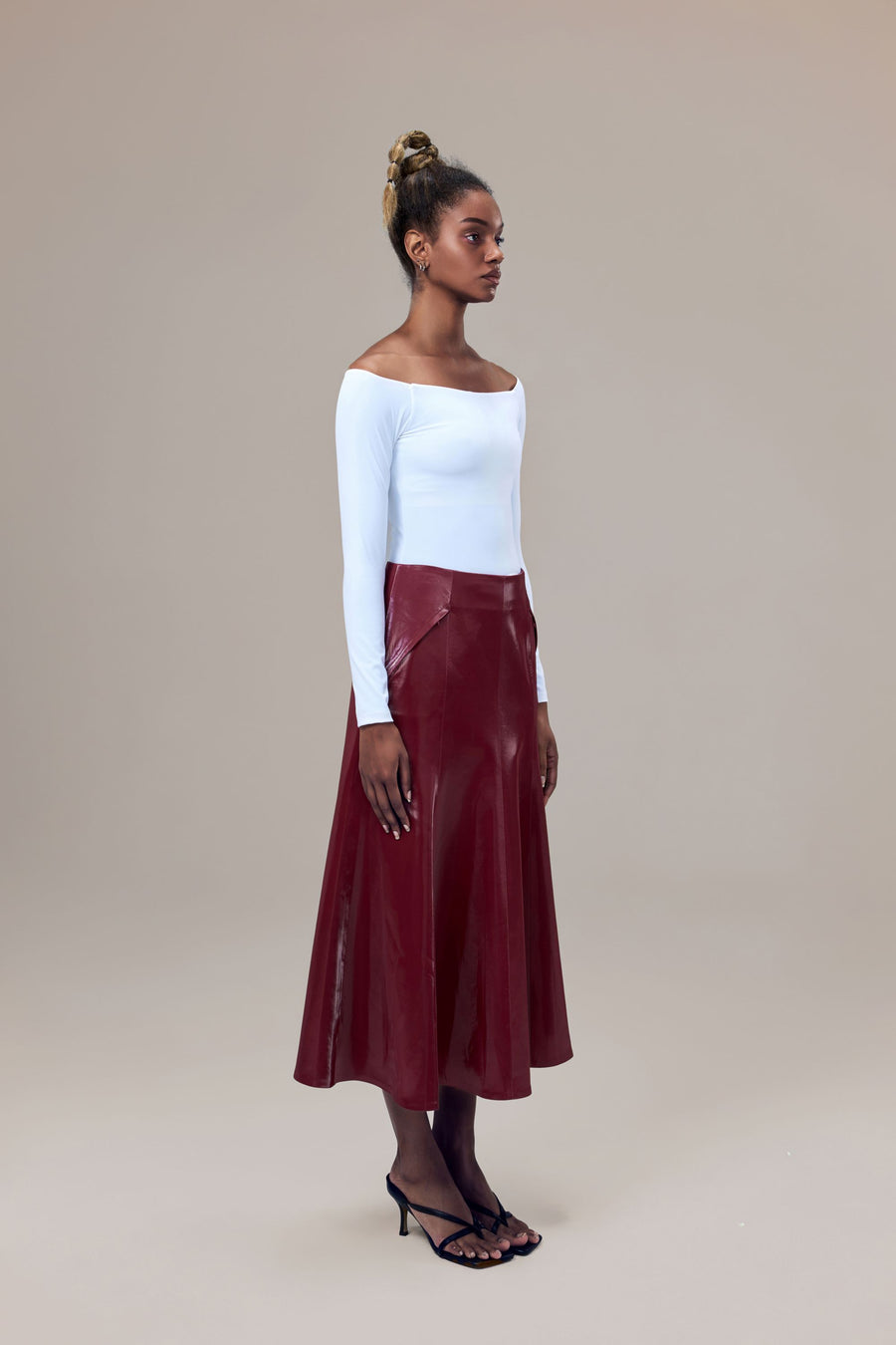 Rhodes Glossy Water-Resistent Knee-Length Skirt with Side Pockets