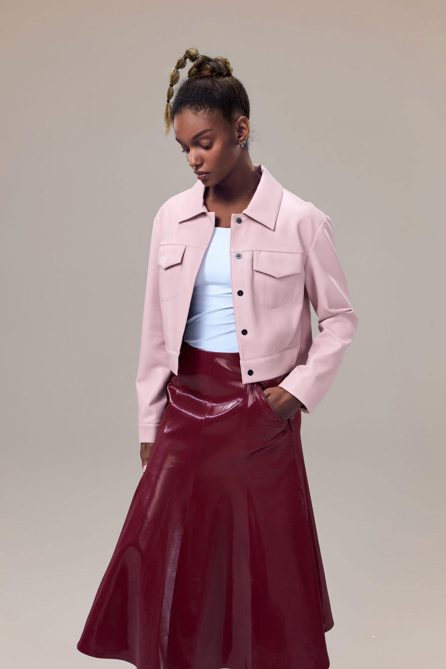Gilda Vegan Leather Water-Repellent Trucker Jacket with Natural Pigment