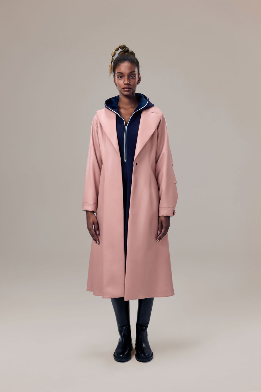 Miller Waterproof Sustainable Vegan Leather Trench with Flared Skirt