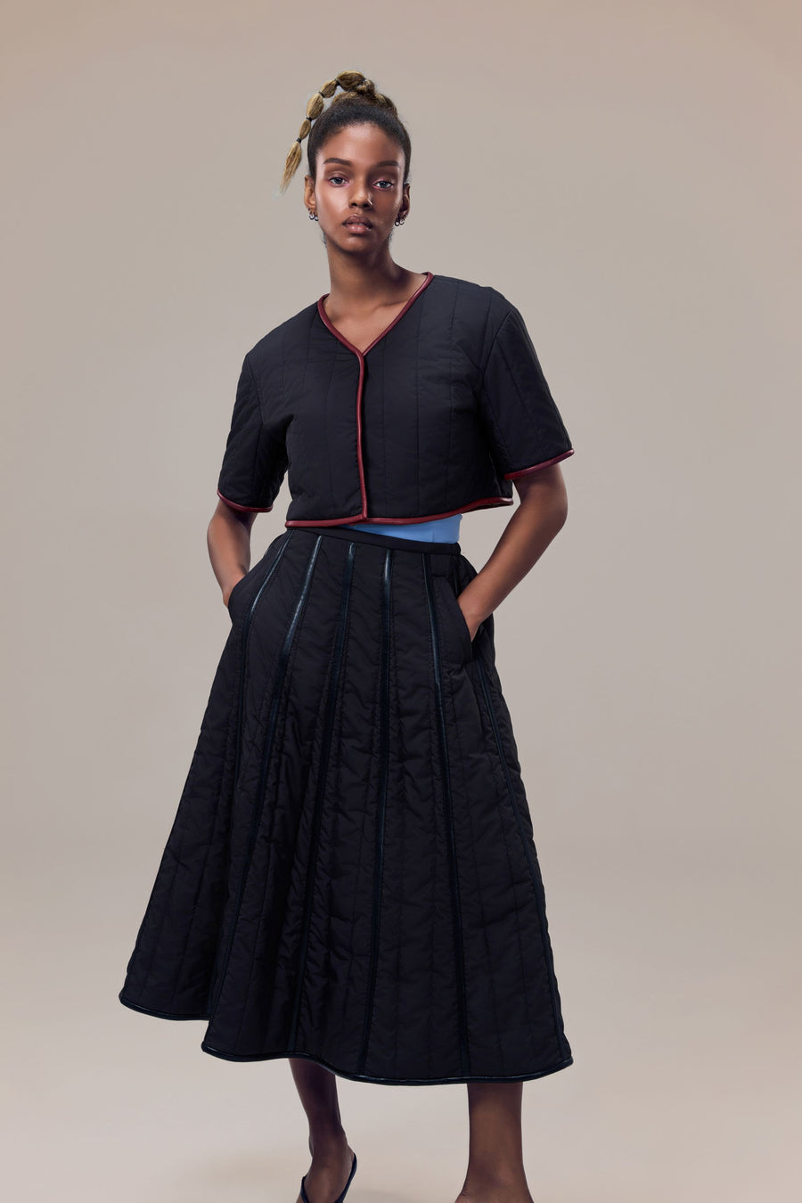 Odette A-Line Waterproof Skirt with Sustainable Padding and Vegan Leather Trim