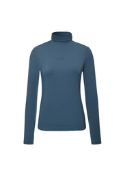 women blue turtle neck top