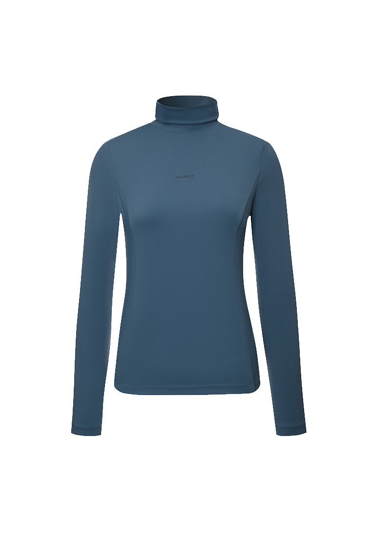 women blue turtle neck top