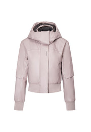 Women pink bomber vegan leather jacket