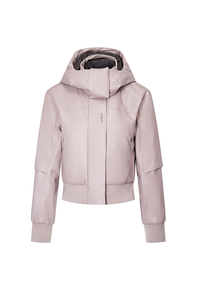 Women pink bomber vegan leather jacket