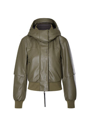 Women kaki bomber vegan leather jacket