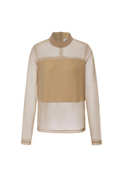 Women Beige see through top long sleeve