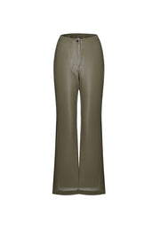 Women vegan leather flare trousers