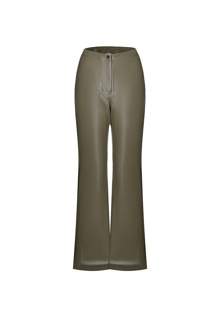 Women vegan leather flare trousers