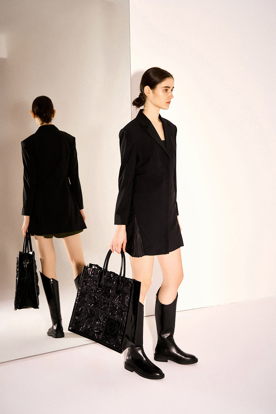 Anya Water and Wrinkle-resistant Convertible Pleated Blazer Dress