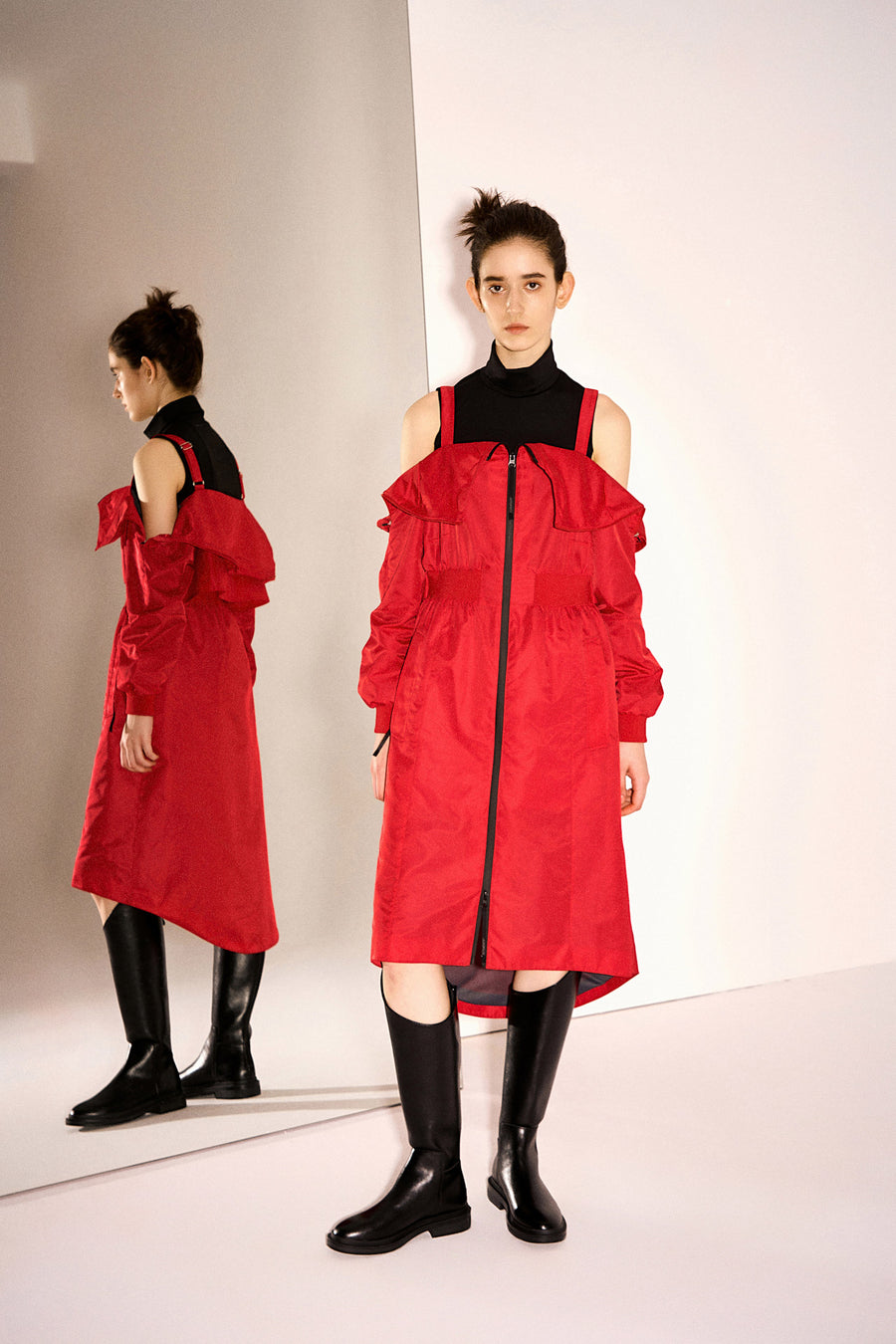 Bellissima Water and Wind-resistant Mid-length Convertible Flight Bomber Coat Dress