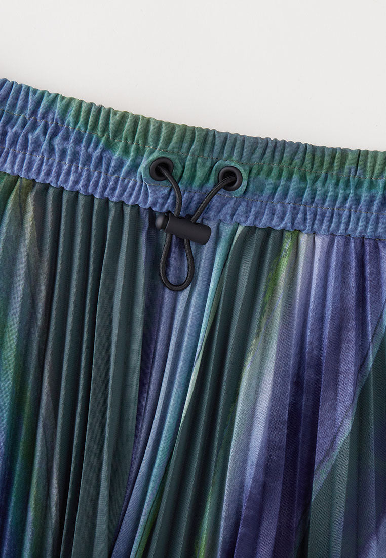 Alpha Pleated Drawstring Midi Skirt with Side Pockets