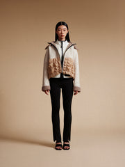 model wear penny jacket with shearling