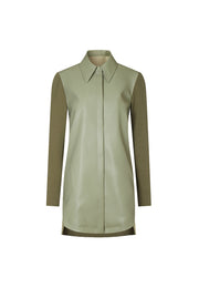 Lyre Waterproof Vegan Leather Shirtdress with Ribbed Knit Panels