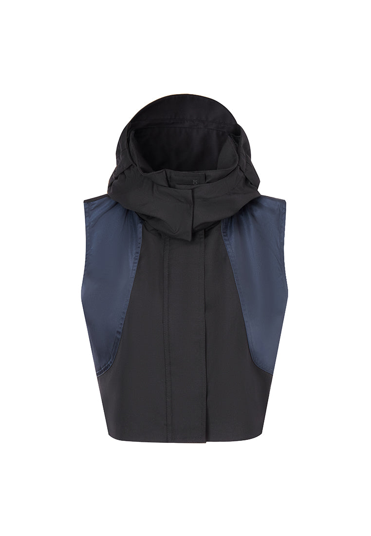 Tegan Water-Repellent Twill and Recycled Nylon Ski Vest with Packable Hood