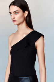 Adriana Convertible Stretch-Jersey One-Shoulder Top with Ruffle Detail & Removable Pads