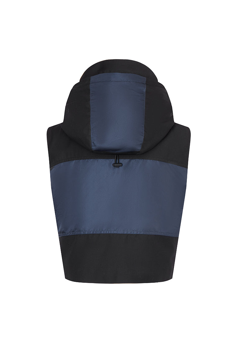 Tegan Water-Repellent Twill and Recycled Nylon Ski Vest with Packable Hood