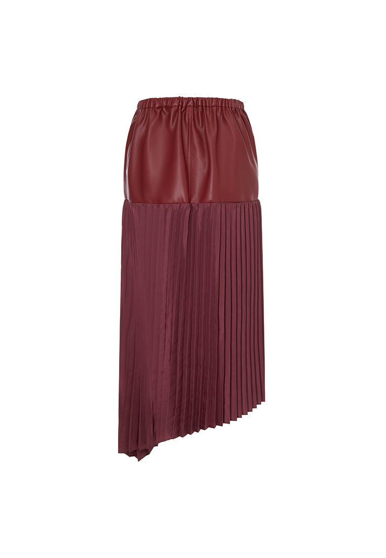 Savoy Recycled Polyester Pleated Skirt with Sustainable Vegan Leather Panels