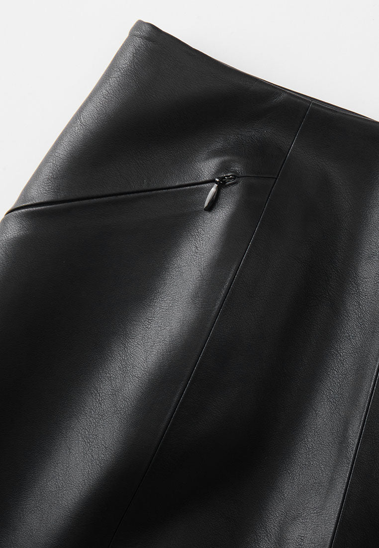 Aster Waterproof Vegan Leather Skirt with Front Slit
