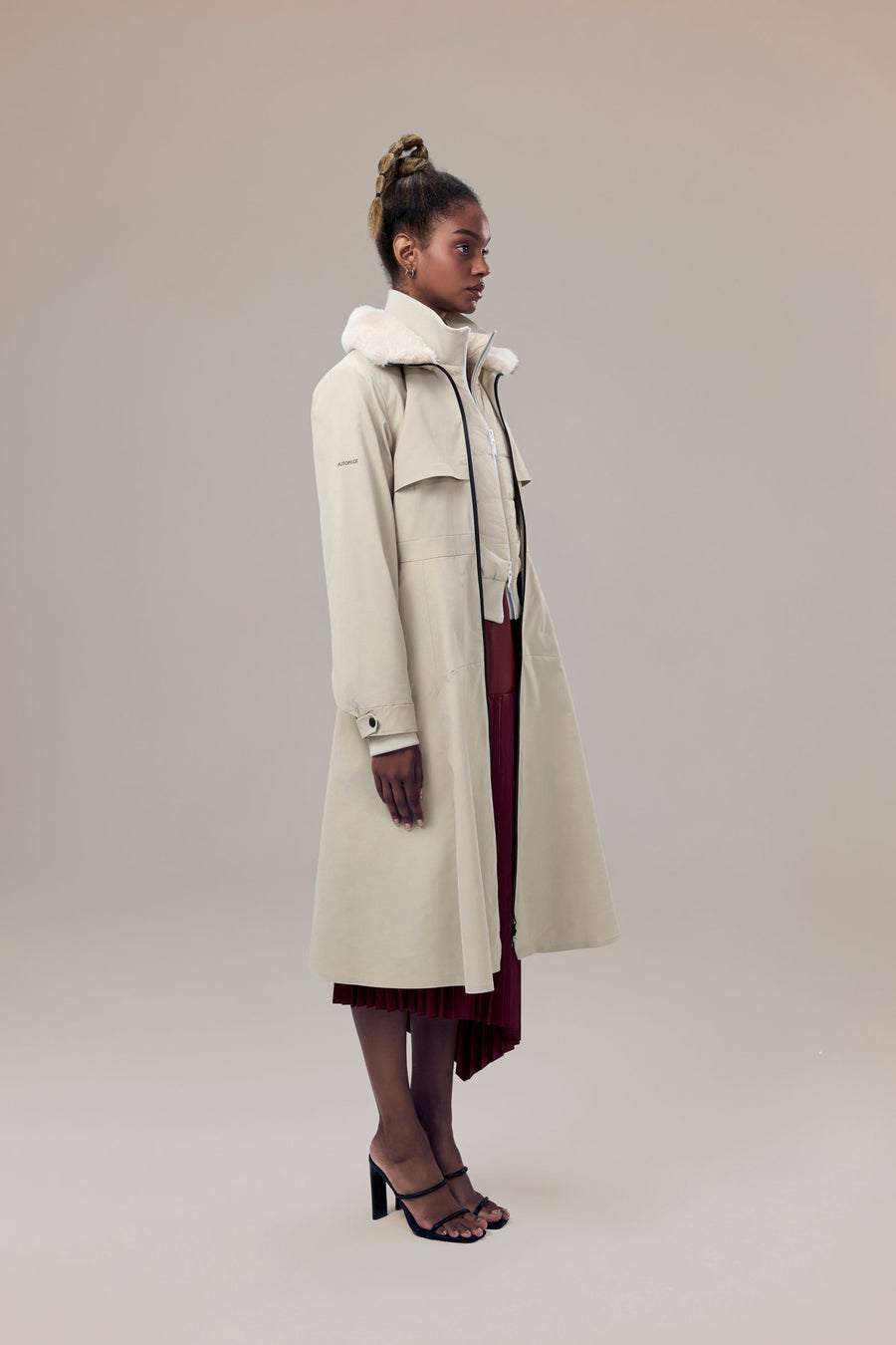 Camelia Water-Resistent Parka with Faux Fur Collar and Petticoat-Inspired Fishbones