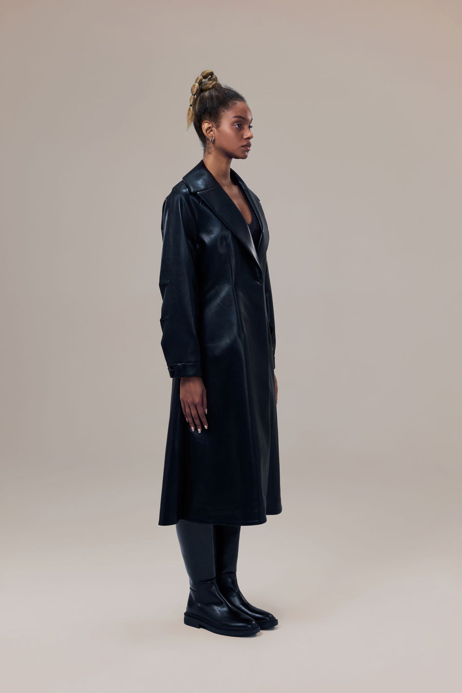 Miller Waterproof Sustainable Vegan Leather Trench with Flared Skirt