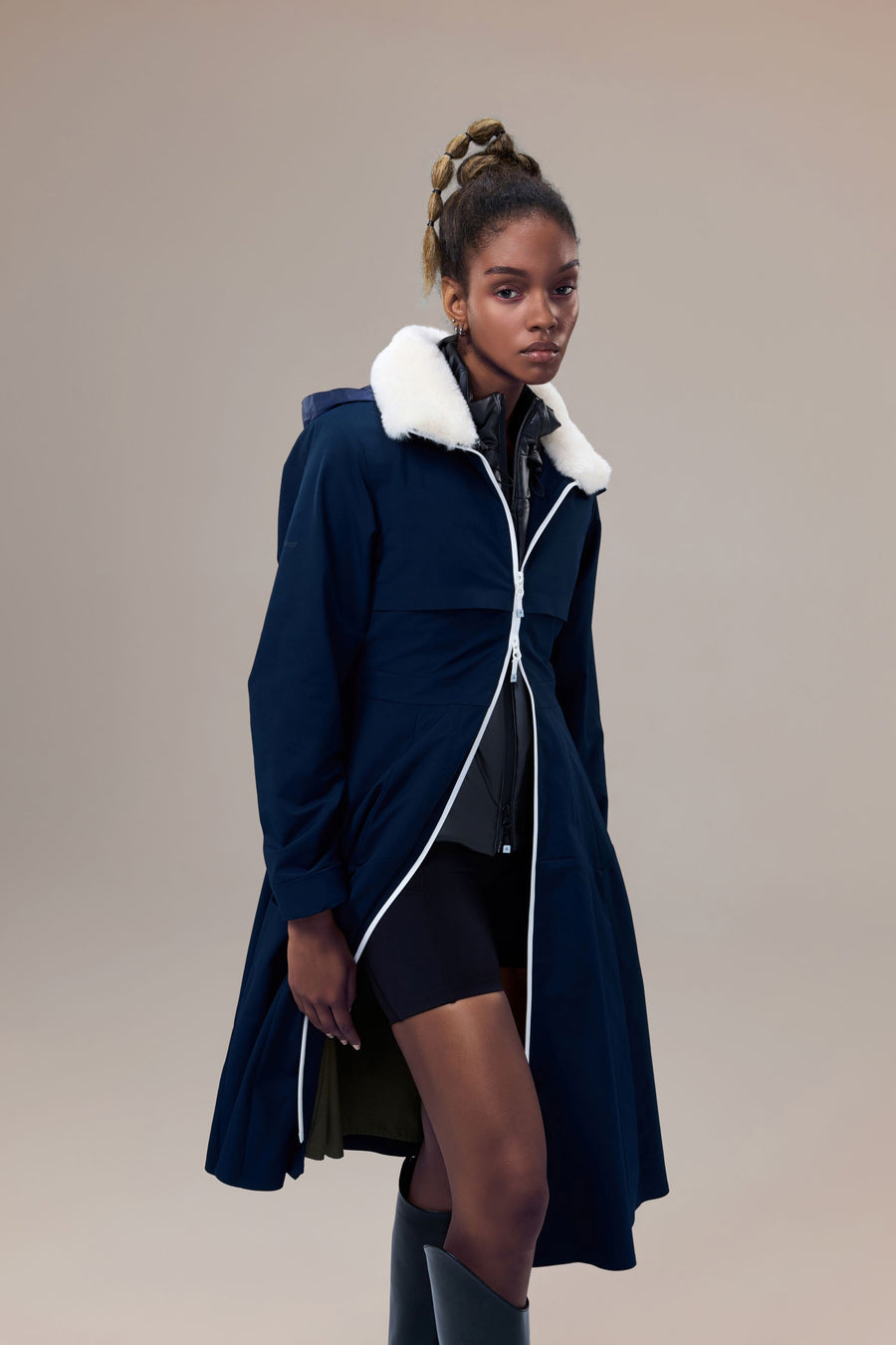 Camelia Water-Resistent Parka with Faux Fur Collar and Petticoat-Inspired Fishbones