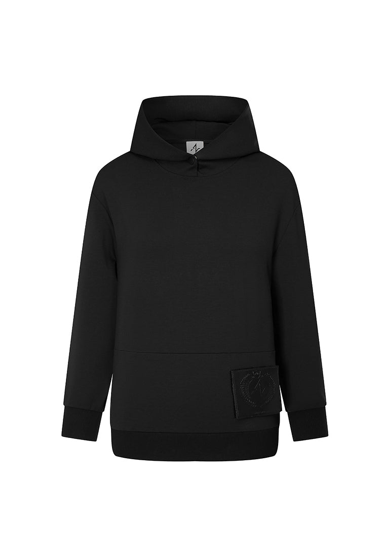 Black hoodie with cotton-nylon blend and firm double jersey fabric