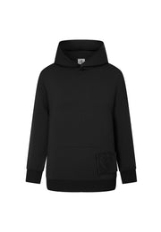 Black hoodie with cotton-nylon blend and firm double jersey fabric