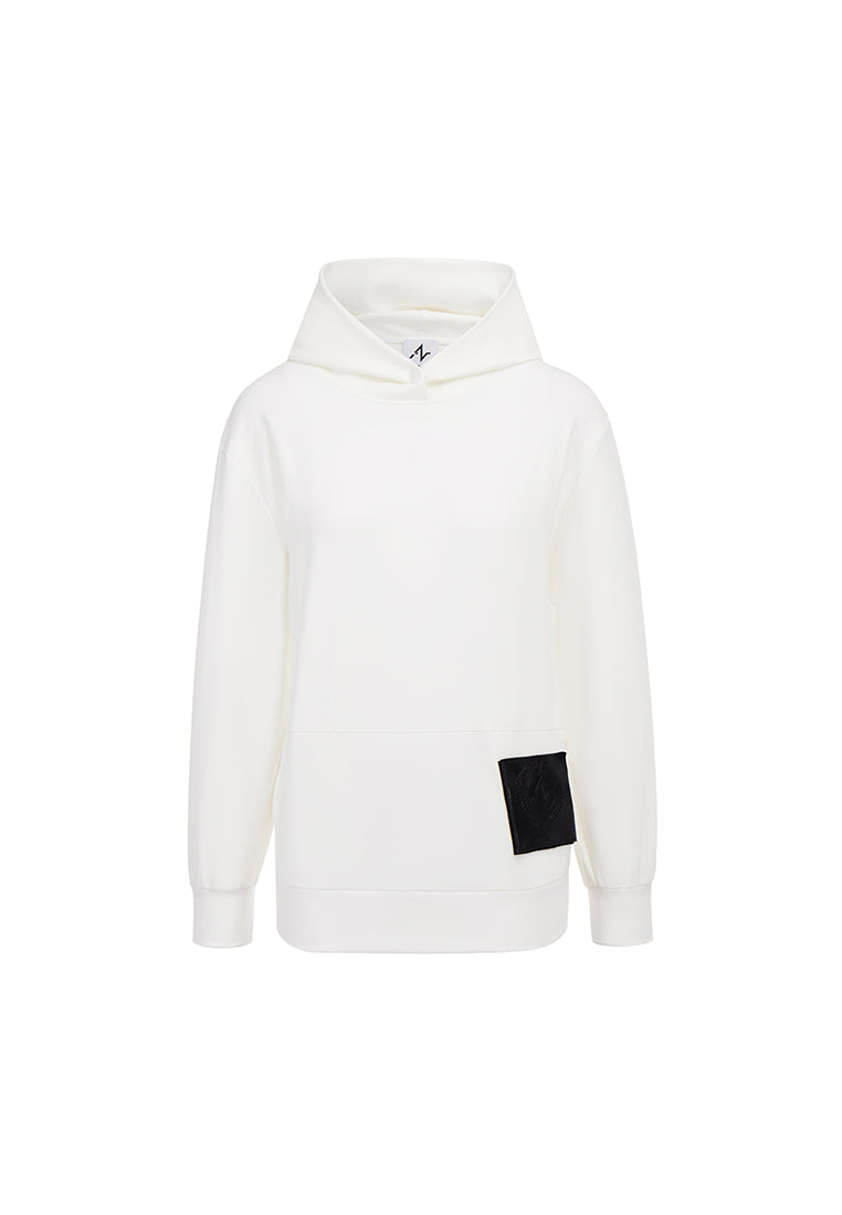 White hoodies with leather cardholder badage